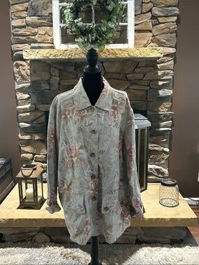 Vintage Coldwater Creek Floral Jean Jacket in Cream and Pink